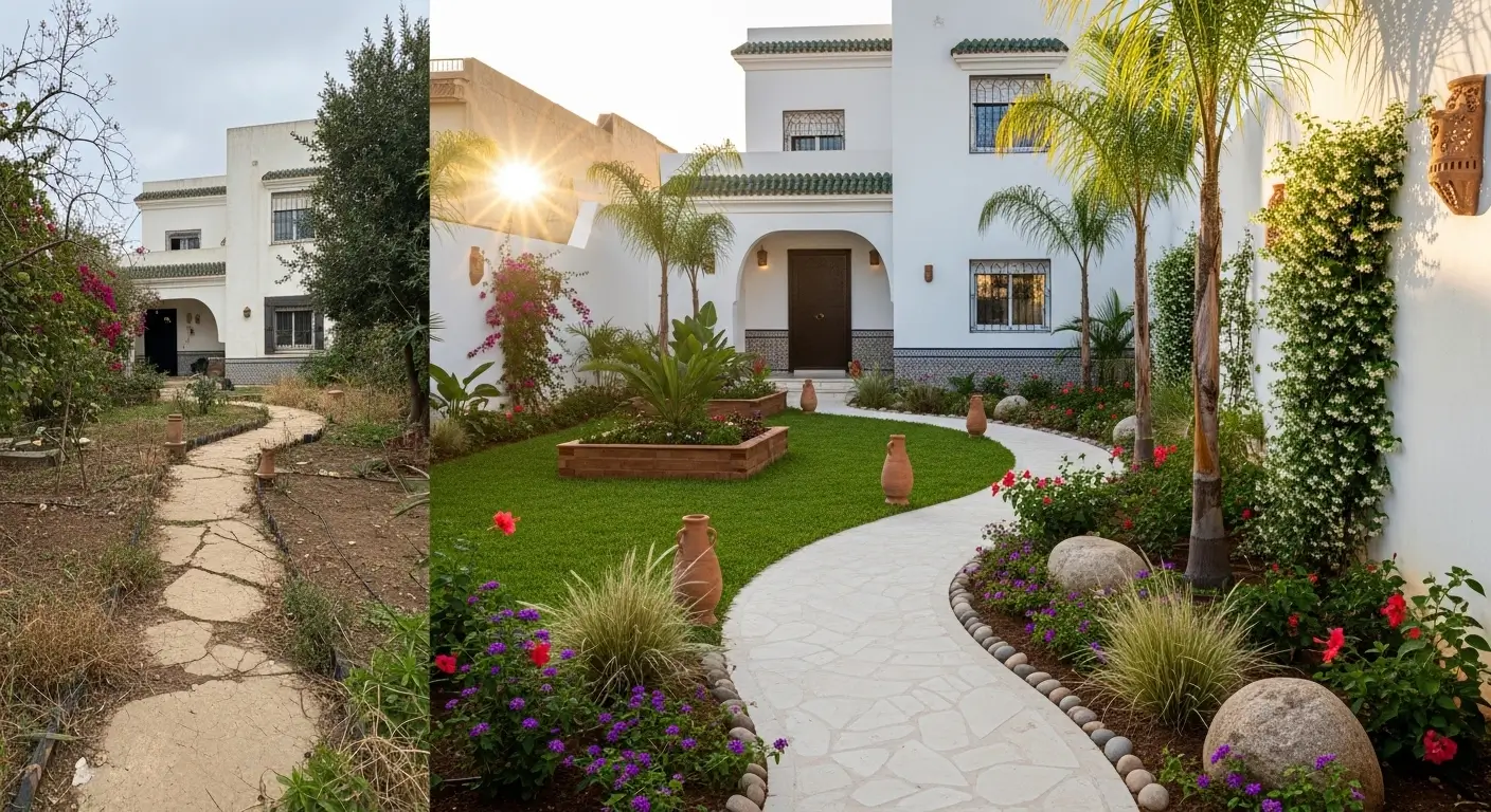 Aménagement paysager d'un jardin à Tanger — création d'espace vert sur mesure
