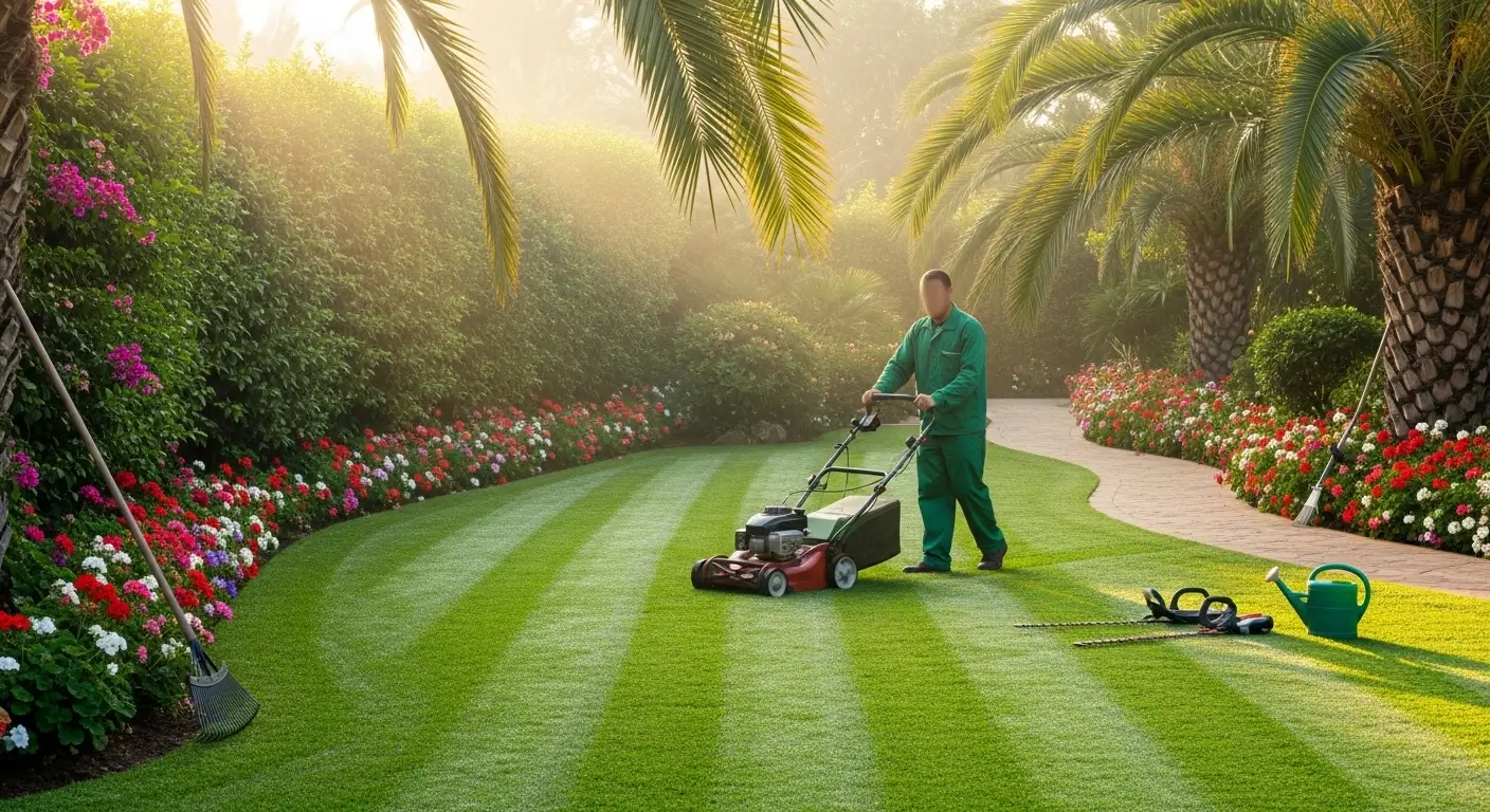 Entretien de jardin à Tanger — tonte de gazon et taille de haies professionnelle