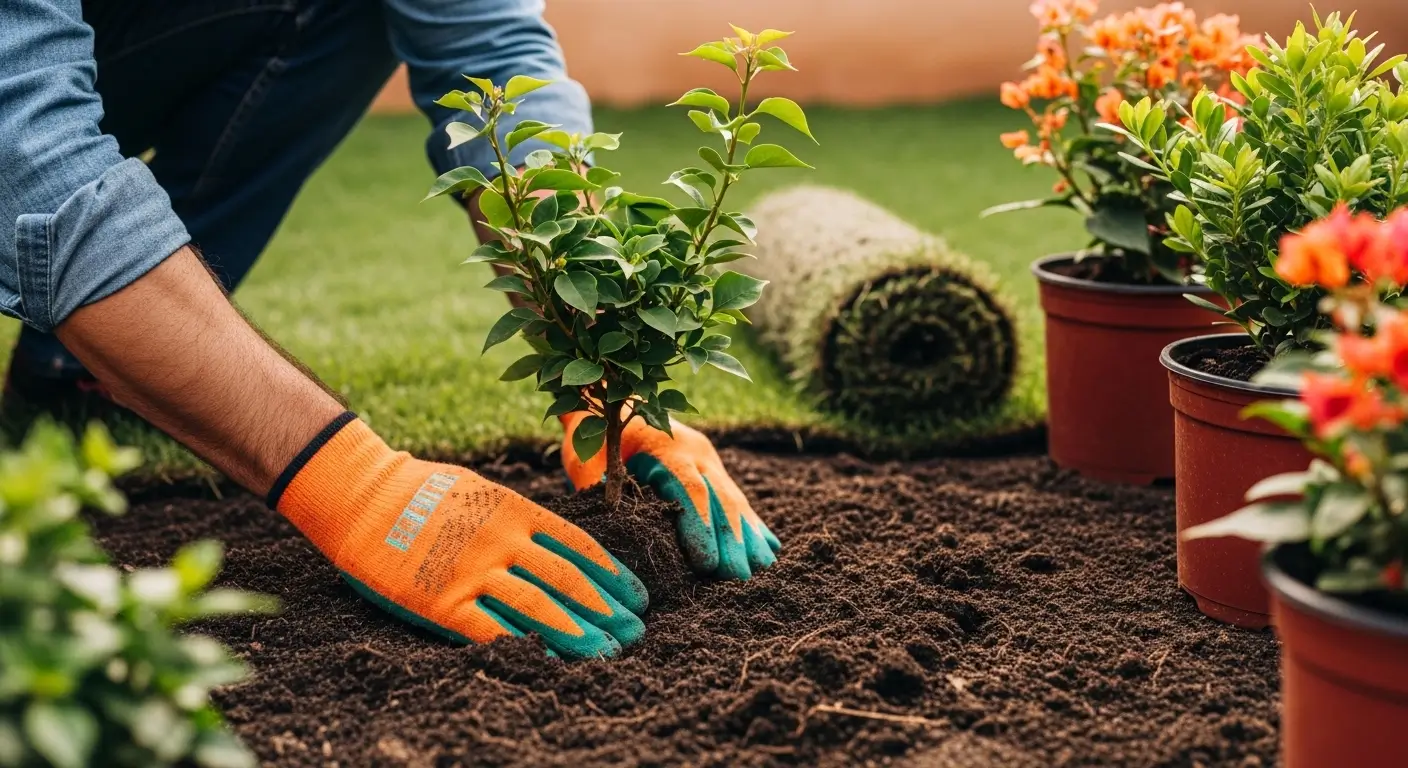 Plantation de fleurs et engazonnement d'un jardin à Tanger par jardinier professionnel